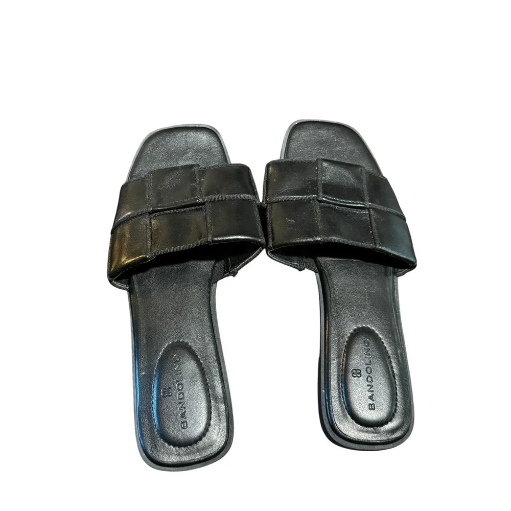 Bandolino Vanelli Black Woven Slide Sandals Flat Square Toe Size 8